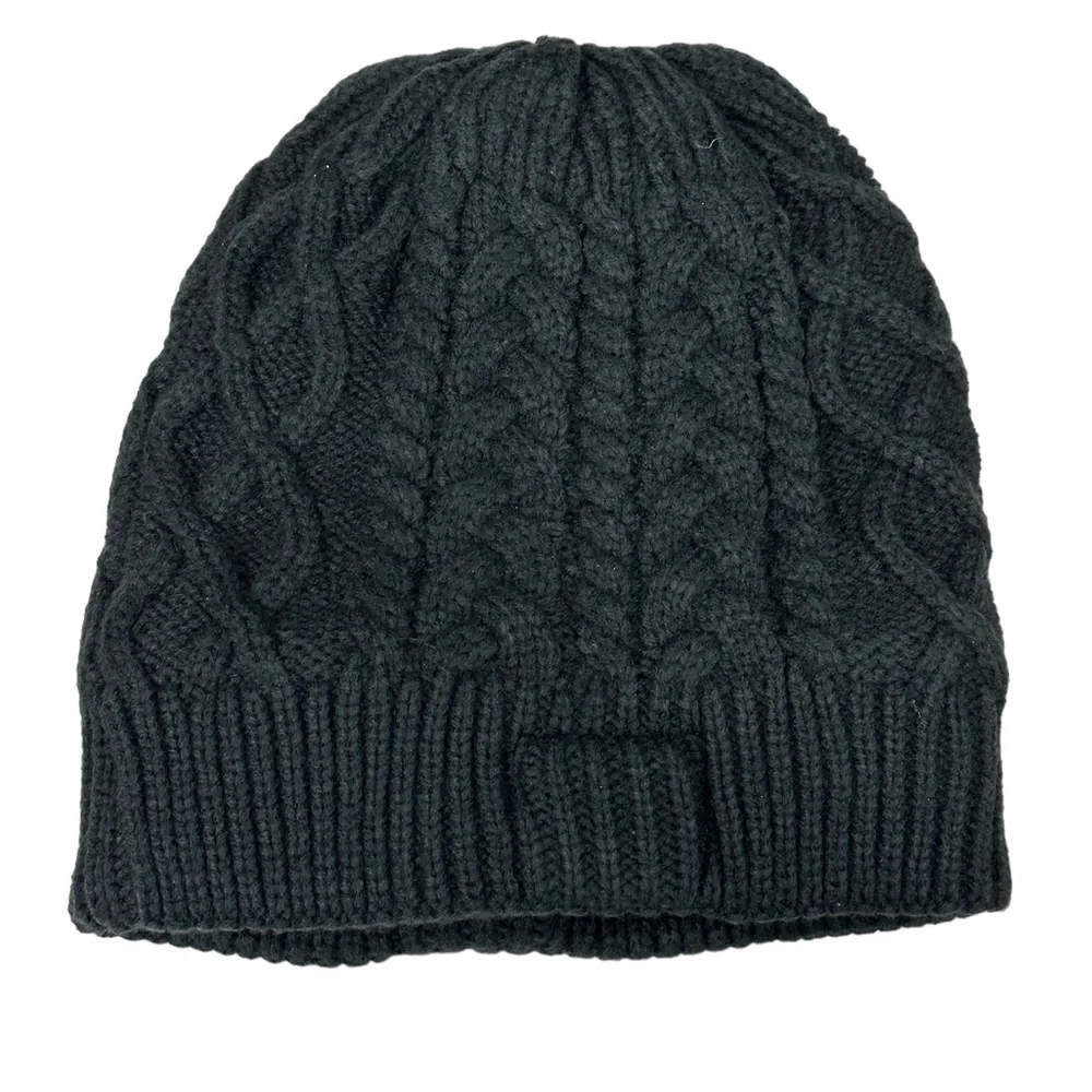 Wireless Bluetooth Beanie Hat Braided Black Stereo Speakers Microphone Fleece - Picture 3 of 8